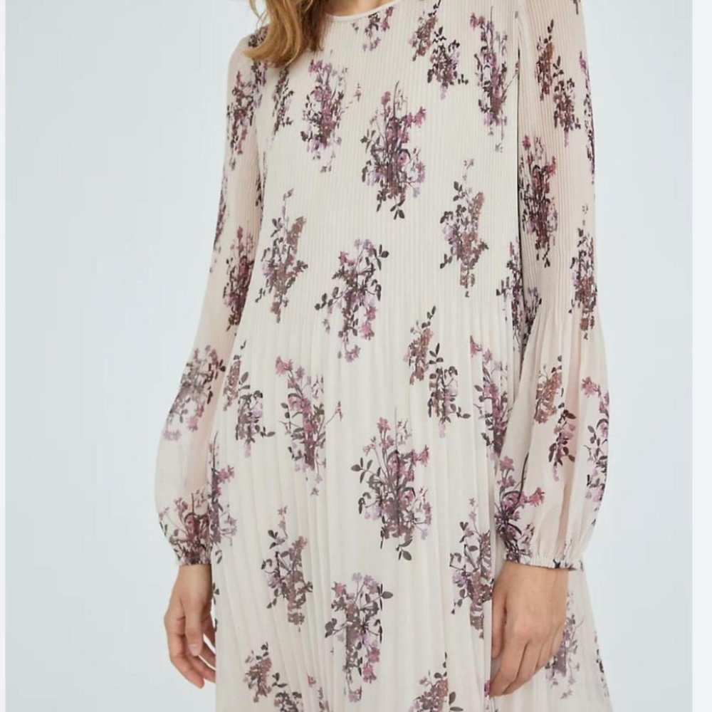 Wilfred Floral Midi Dress in Cream and Purple